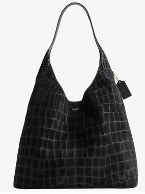 NWT Coach Black Croc-Embossed Suede Shoulder Hobo Brooklyn 39 Bag